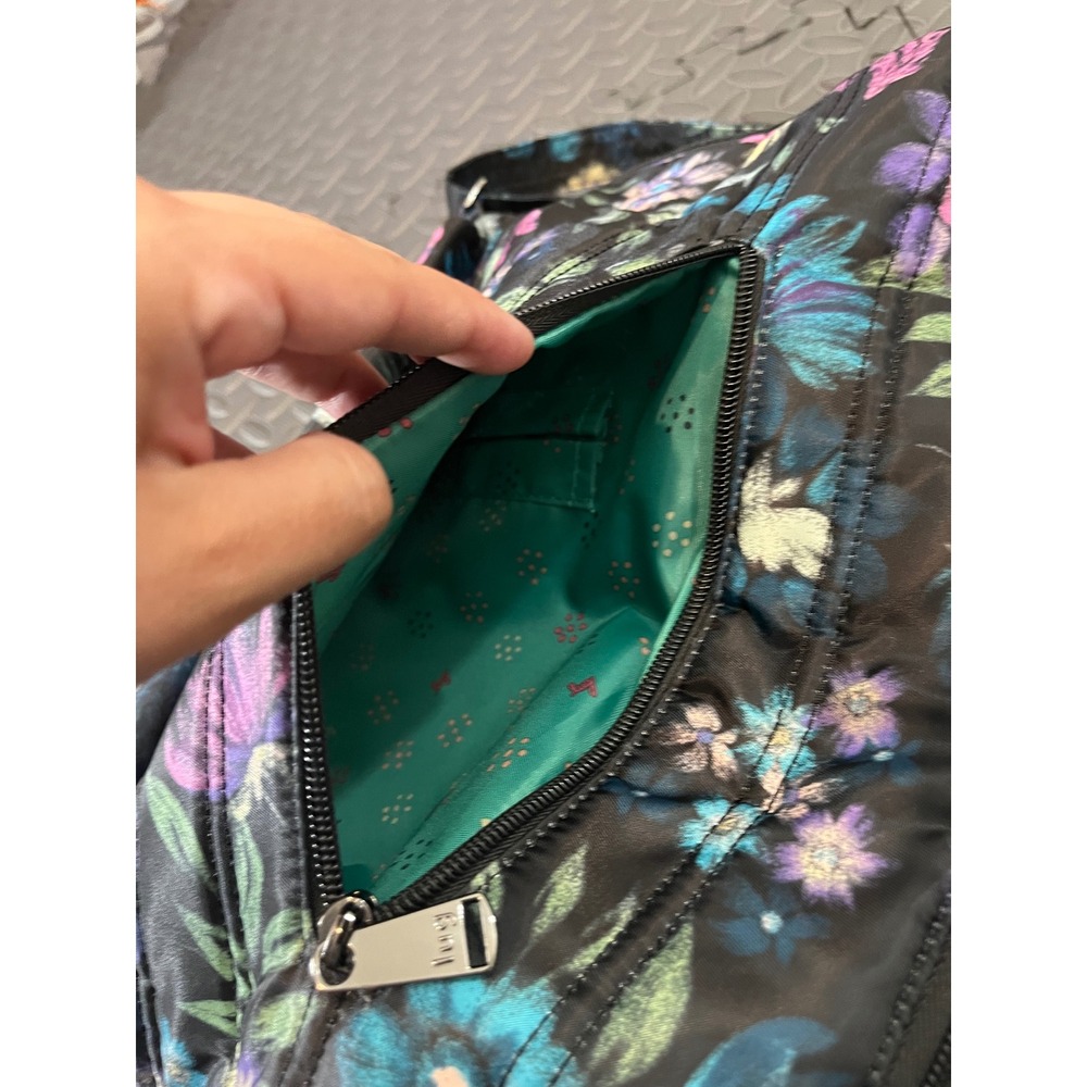 LUG Zipliner Convertible Hobo Bag Bloom Black Floral Purse Travel Shoulder Bag - Picture 8 of 13